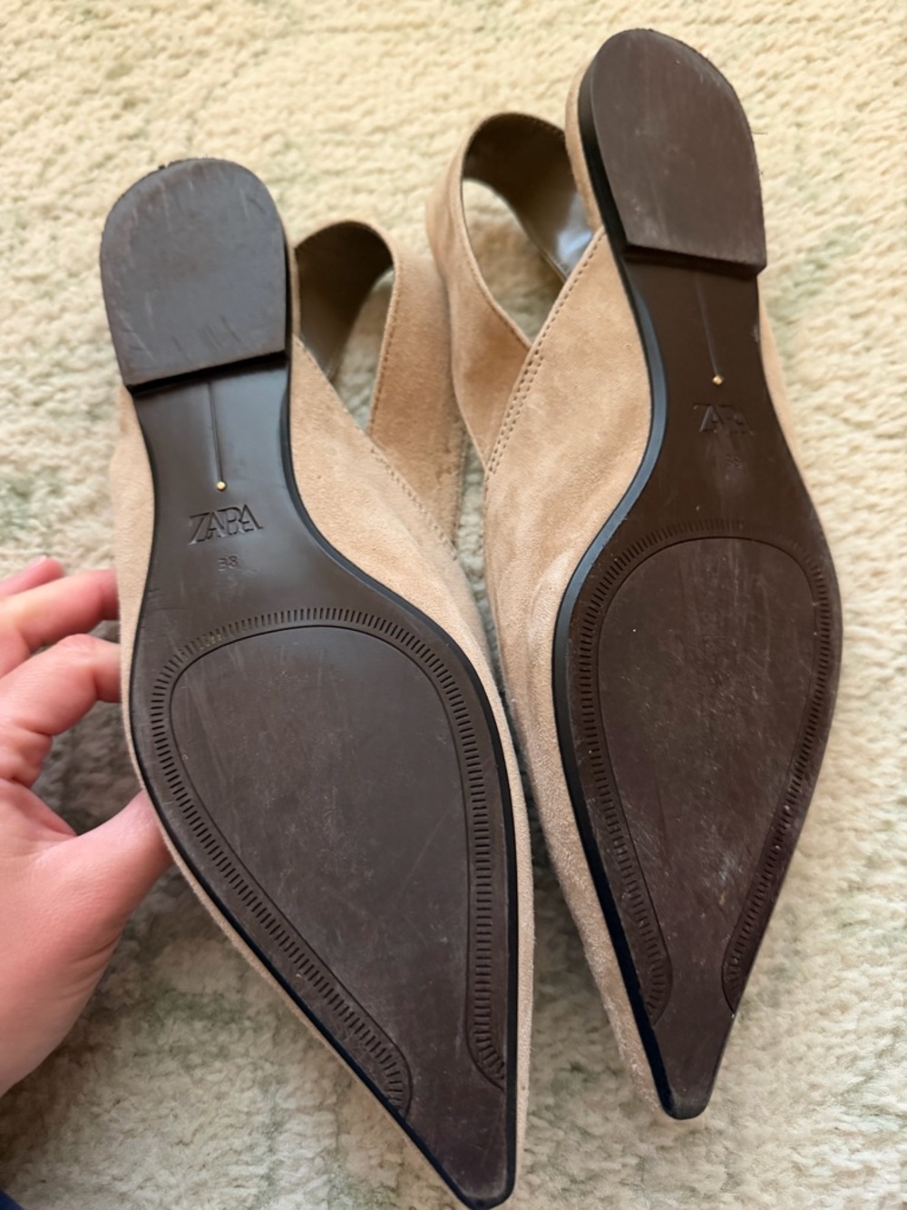 Zara Taupe Suede Pointed Slingback Mules with Gold Buckle - Picture 4 of 4